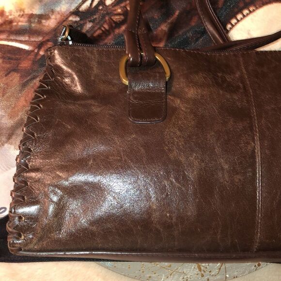 Worthington Chocolate Brown Genuine Leather Satchel Sewn Edges Twisted Handles - Picture 11 of 16